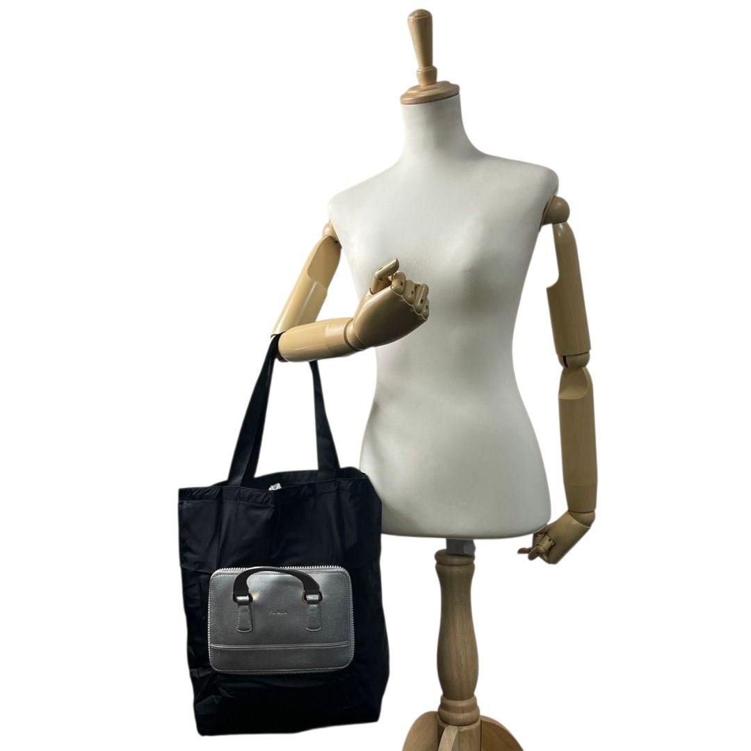 フルラ トートバッグ 黒 ブラック A4収納可 ワンショルダー ハンドバッグ ナイロン レザー 本革 肩掛け可 シルバー金具 ゴールド金具 ロゴ FURLA 通勤 通学 おしゃれ
