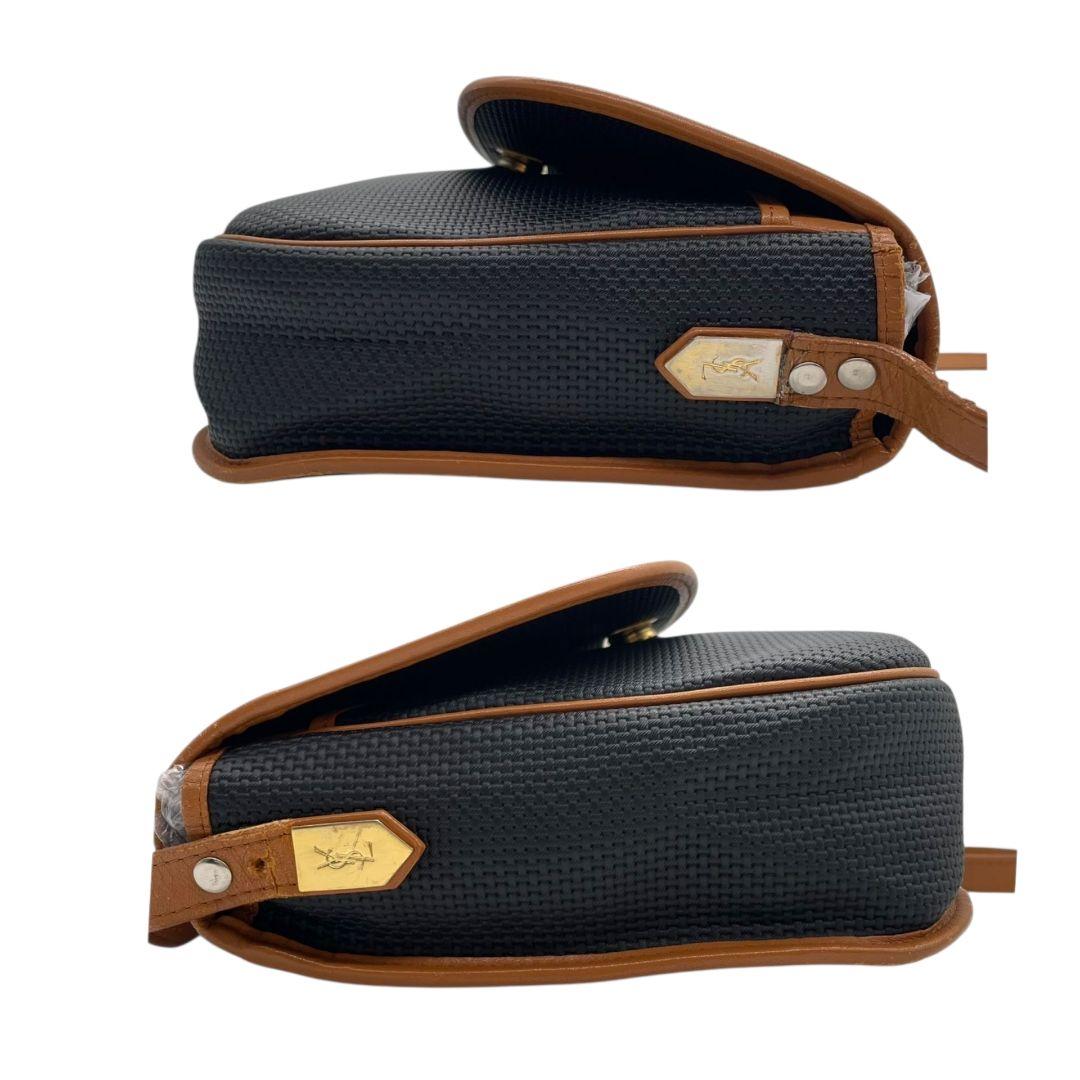 イヴサンローラン フラップ レザー ショルダーバッグ ブラック ブラウン YSLロゴプレート 斜め掛け可 本革