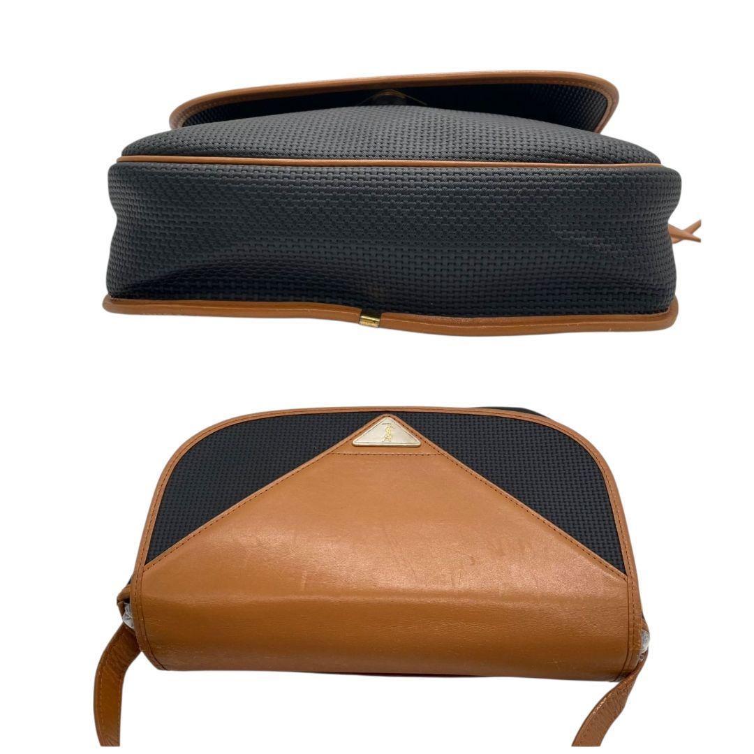 イヴサンローラン フラップ レザー ショルダーバッグ ブラック ブラウン YSLロゴプレート 斜め掛け可 本革