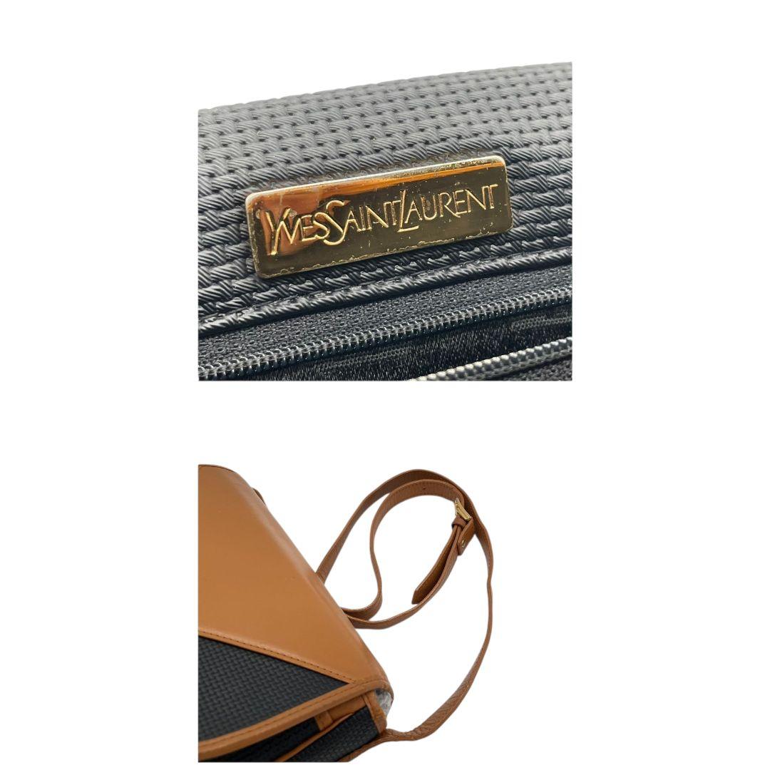 イヴサンローラン フラップ レザー ショルダーバッグ ブラック ブラウン YSLロゴプレート 斜め掛け可 本革