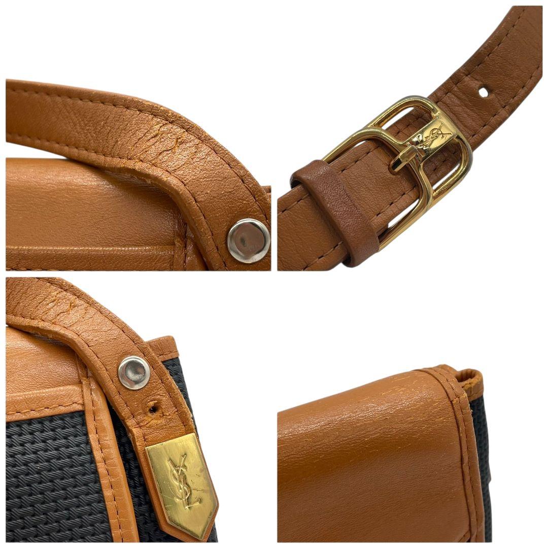 イヴサンローラン フラップ レザー ショルダーバッグ ブラック ブラウン YSLロゴプレート 斜め掛け可 本革