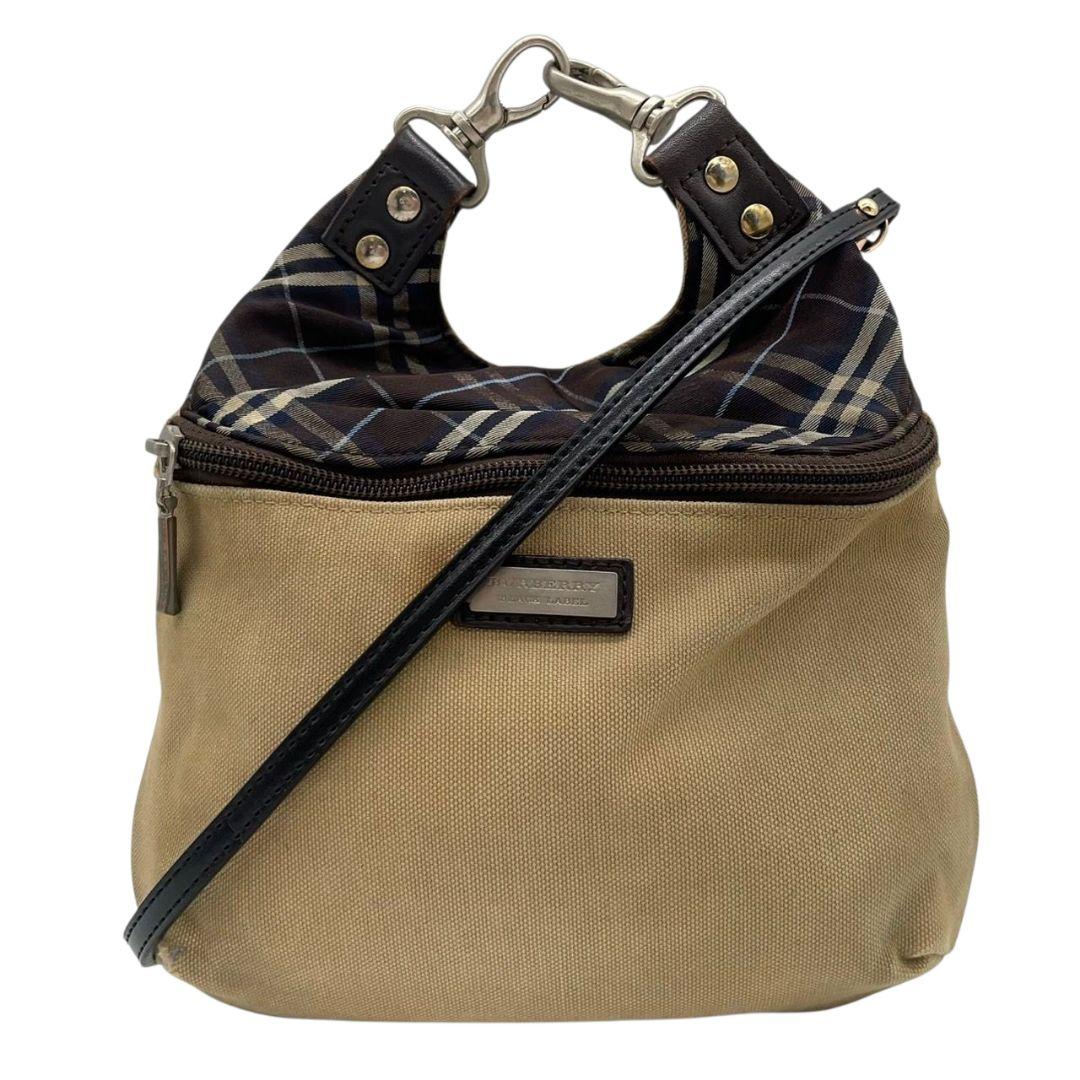 バーバリーブラックレーベル BURBERRY BLACK LABEL ショルダーバッグ 斜め掛け可 ベージュ ブラウン ブラック キャンバス レザー 本革 ロゴプレート メンズ