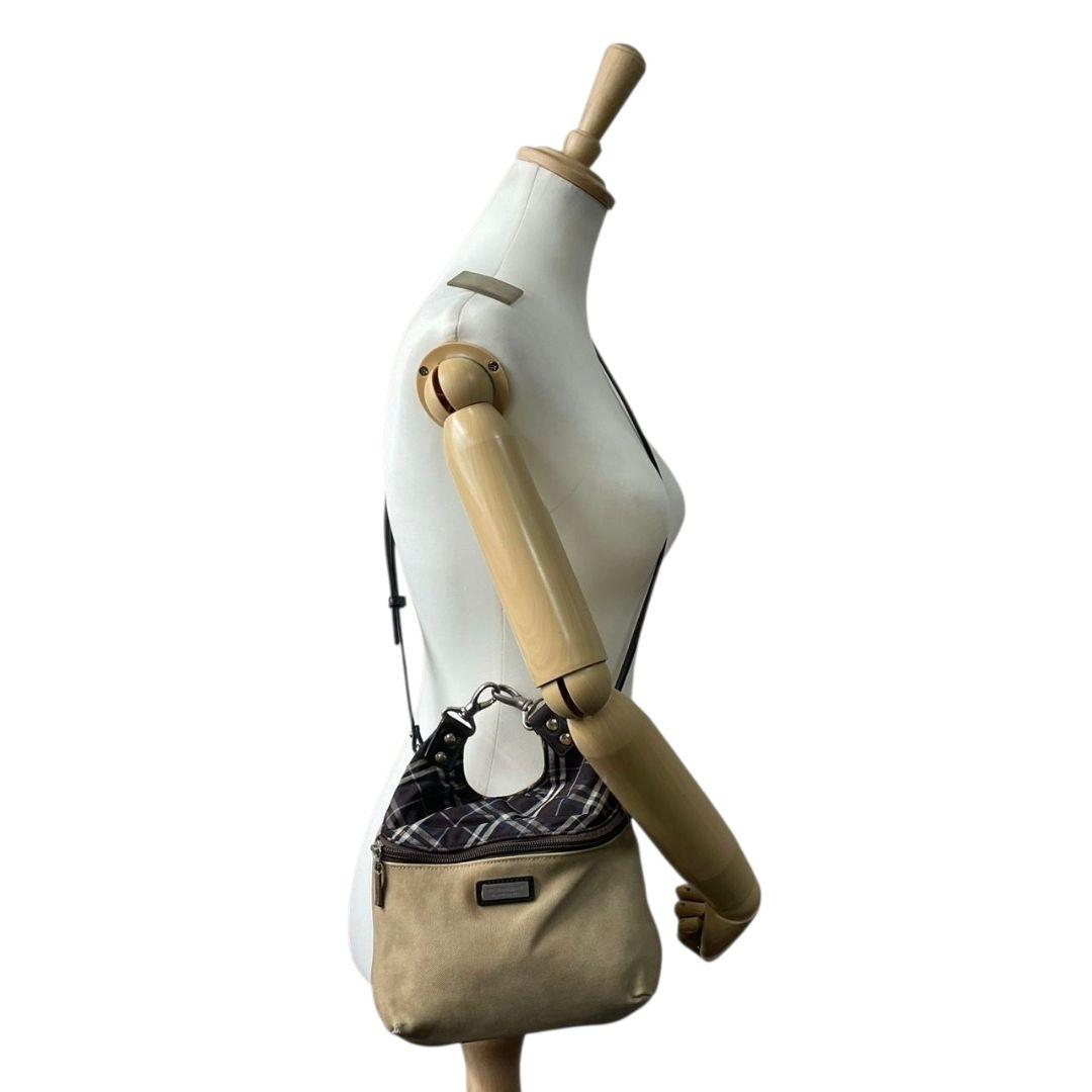 バーバリーブラックレーベル BURBERRY BLACK LABEL ショルダーバッグ 斜め掛け可 ベージュ ブラウン ブラック キャンバス レザー 本革 ロゴプレート メンズ