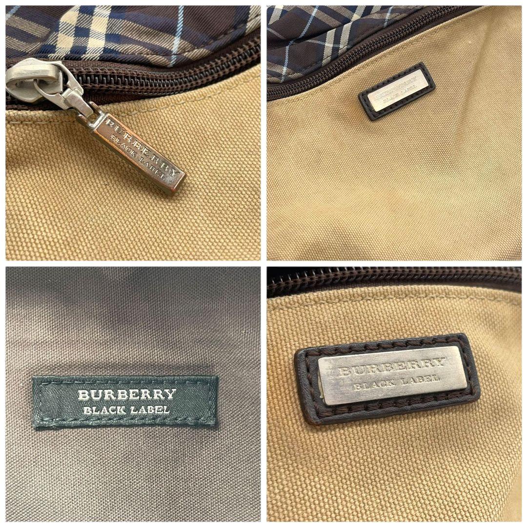 バーバリーブラックレーベル BURBERRY BLACK LABEL ショルダーバッグ 斜め掛け可 ベージュ ブラウン ブラック キャンバス レザー 本革 ロゴプレート メンズ
