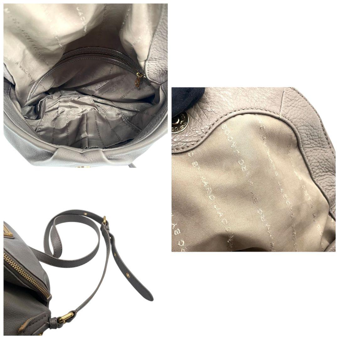 マークバイマークジェイコブス ショルダーバッグ グレー 斜め掛け可 レザー 本革 ゴールド金具 ロゴプレート s5 MARC BY MARC JACOBS レディース