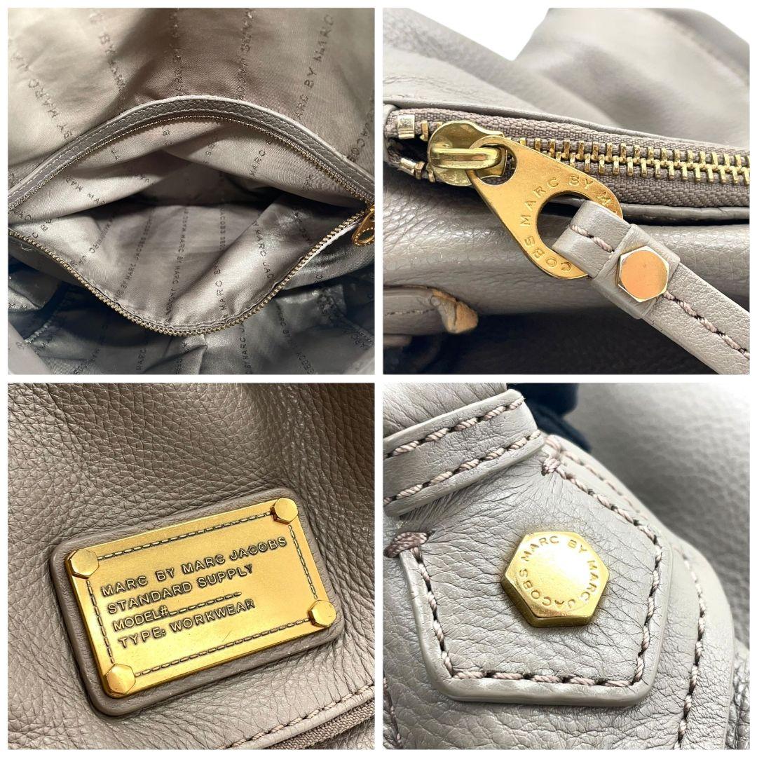 マークバイマークジェイコブス ショルダーバッグ グレー 斜め掛け可 レザー 本革 ゴールド金具 ロゴプレート s5 MARC BY MARC JACOBS レディース