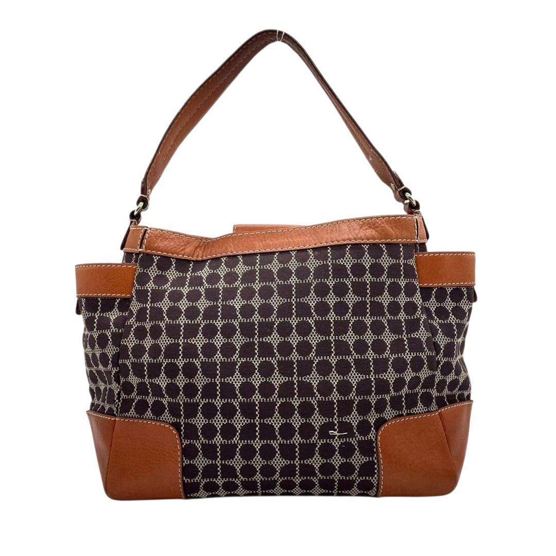 ケイトスペード kate spade ハンドバッグ 茶 ブラウン 総柄 A4収納 ワンショルダー トートバッグ キャンバス レザー 本革 肩掛け可 ロゴプレート T1 レディース