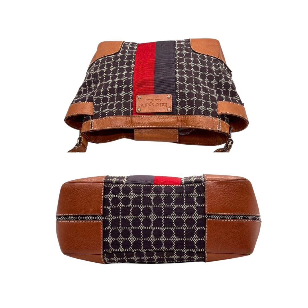 ケイトスペード kate spade ハンドバッグ 茶 ブラウン 総柄 A4収納 ワンショルダー トートバッグ キャンバス レザー 本革 肩掛け可 ロゴプレート T1 レディース