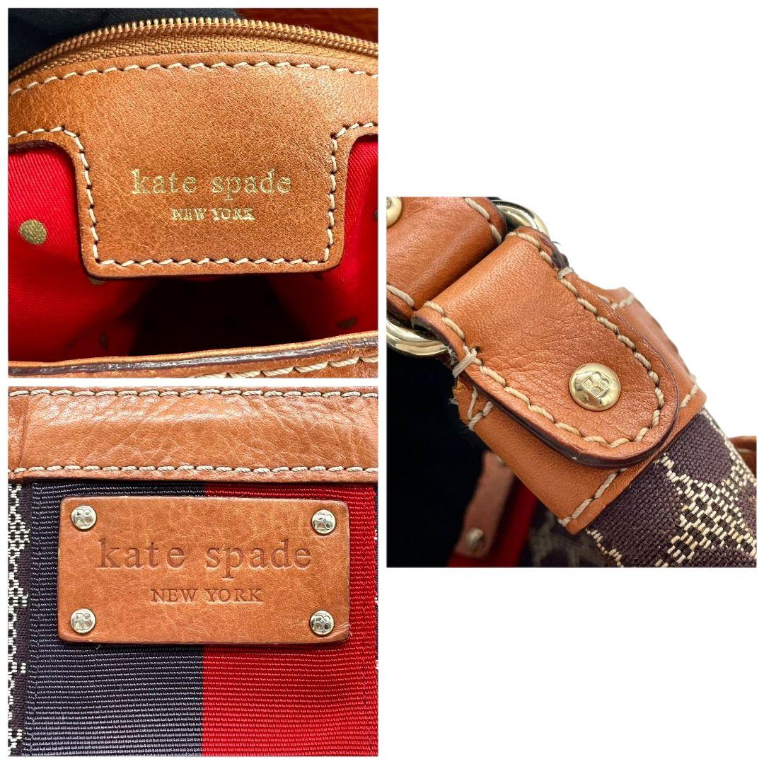 ケイトスペード kate spade ハンドバッグ 茶 ブラウン 総柄 A4収納 ワンショルダー トートバッグ キャンバス レザー 本革 肩掛け可 ロゴプレート T1 レディース