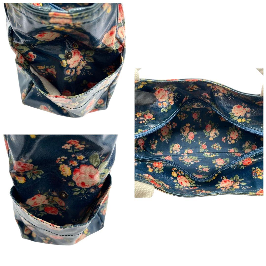 キャスキッドソン　トートバッグ　紺　花柄　総柄　ワンショル　エナメル　T4　ハンドバッグ　Cath Kidston　肩掛け可　肩かけ可　ロゴタグ　ネイビー　ブルー