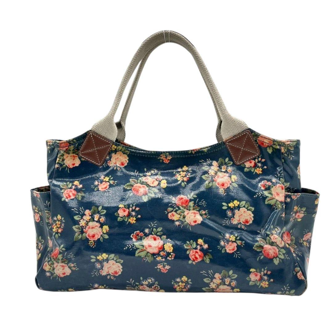 キャスキッドソン　トートバッグ　紺　花柄　総柄　ワンショル　エナメル　T4　ハンドバッグ　Cath Kidston　肩掛け可　肩かけ可　ロゴタグ　ネイビー　ブルー
