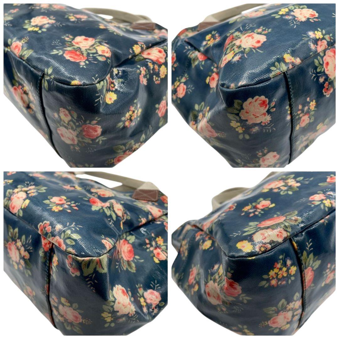 キャスキッドソン　トートバッグ　紺　花柄　総柄　ワンショル　エナメル　T4　ハンドバッグ　Cath Kidston　肩掛け可　肩かけ可　ロゴタグ　ネイビー　ブルー