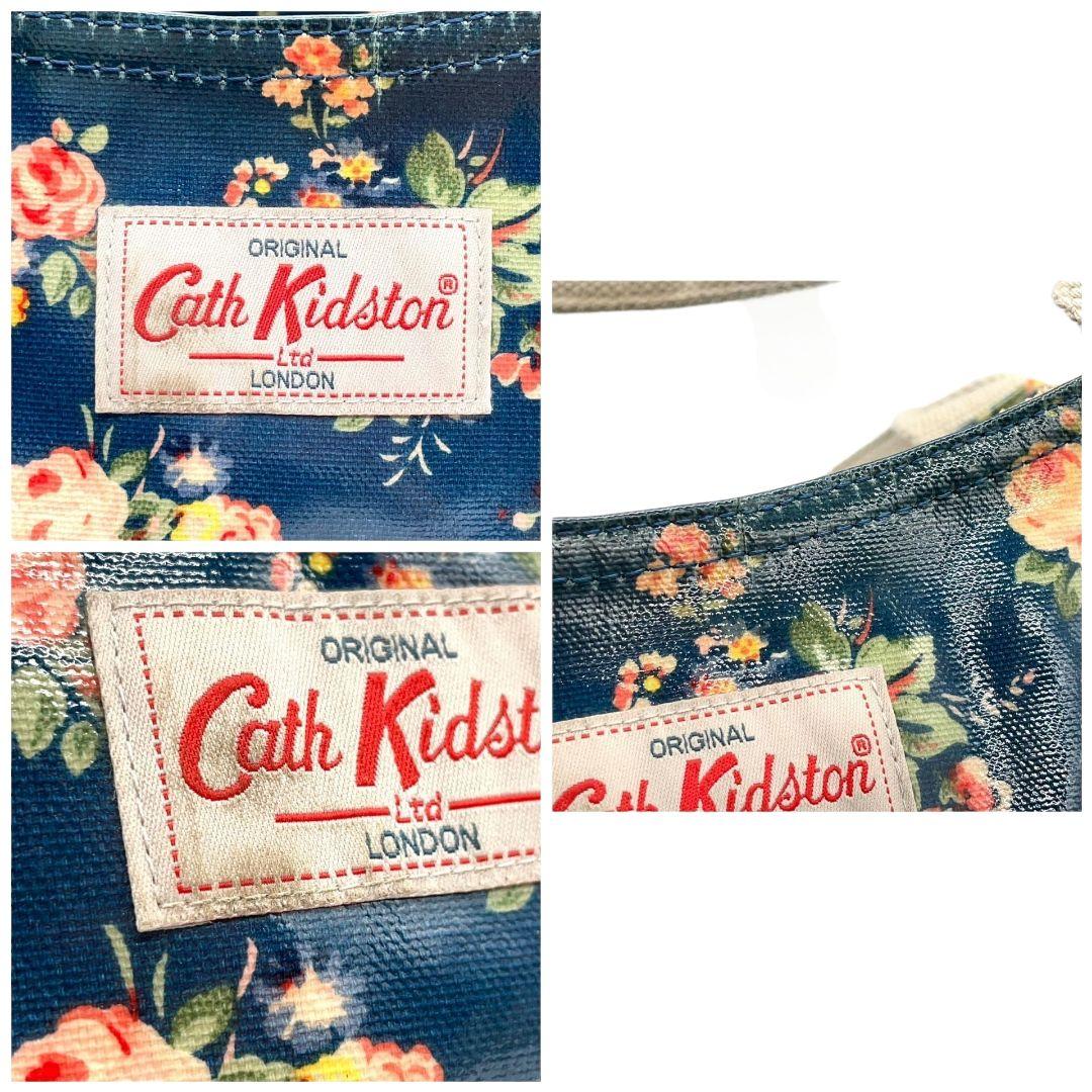 キャスキッドソン　トートバッグ　紺　花柄　総柄　ワンショル　エナメル　T4　ハンドバッグ　Cath Kidston　肩掛け可　肩かけ可　ロゴタグ　ネイビー　ブルー