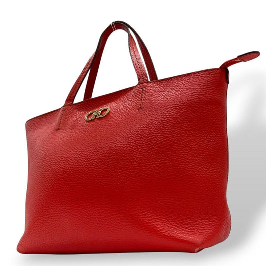 フェラガモ トートバッグ 赤 ダブルガンチーニ ゴールド金具 レザー ハンドバッグ 本革 レッド Salvatore Ferragamo s46