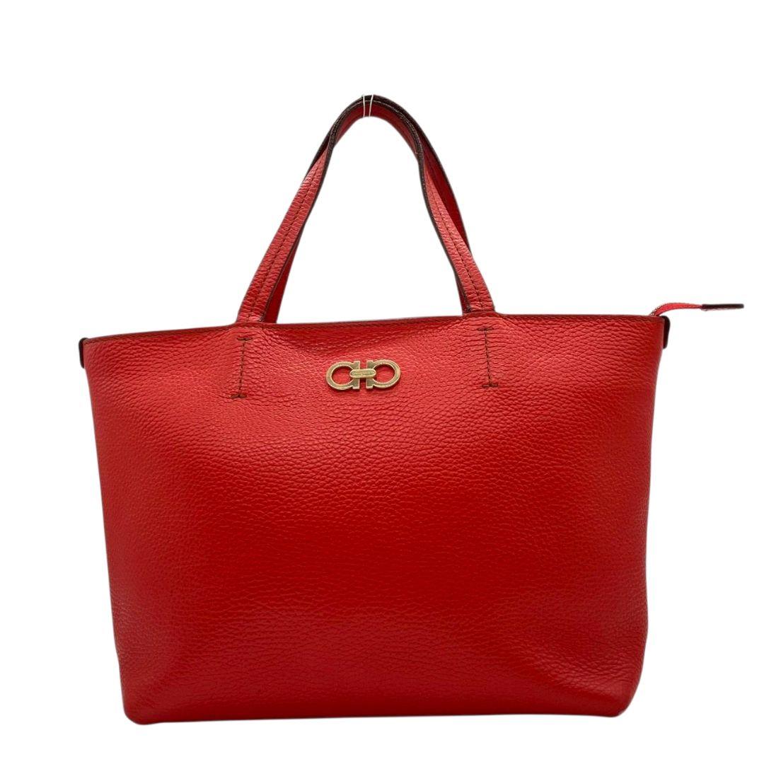 フェラガモ トートバッグ 赤 ダブルガンチーニ ゴールド金具 レザー ハンドバッグ 本革 レッド Salvatore Ferragamo s46