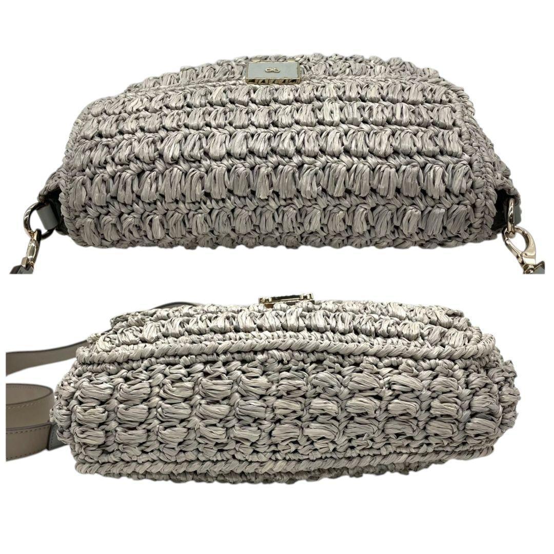 アニヤハインドマーチ ANYA HINDMARCH ショルダーバッグ グレージュ 灰 カゴ 編み込み リボン フラップ 斜め掛け可 自立可 ゴールド金具 ターンロック s81