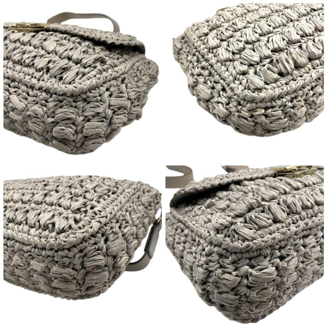 アニヤハインドマーチ ANYA HINDMARCH ショルダーバッグ グレージュ 灰 カゴ 編み込み リボン フラップ 斜め掛け可 自立可 ゴールド金具 ターンロック s81