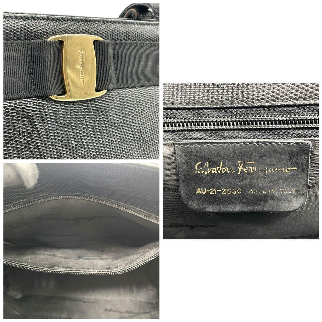 フェラガモ Salvatore Ferragamo トートバッグ 黒 ヴァラリボン レザー ワンショルダー 2530 A5 A4収納 自立可 ゴールド金具 肩掛け可 肩かけ可 本革 ブラック レディース