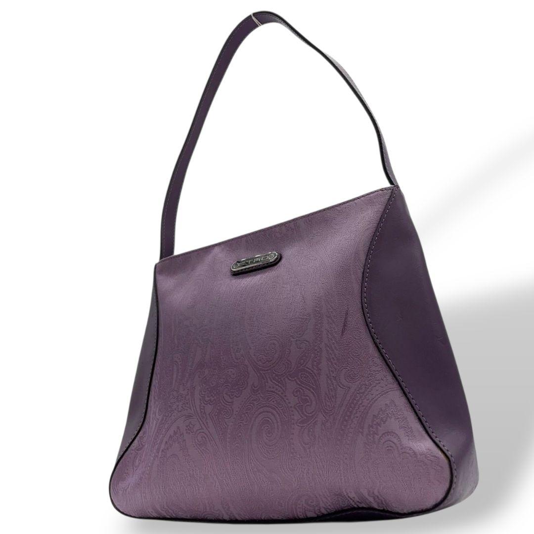 エトロ ETRO ハンドバッグ トートバッグ パープル 紫 ペイズリー柄 ワンショルダー 肩掛け可 肩かけ可 レザー 本革 キャンバス シルバー金具 ロゴプレート u10