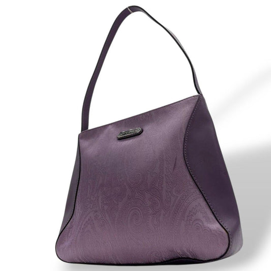 エトロ ETRO ハンドバッグ トートバッグ パープル 紫 ペイズリー柄 ワンショルダー 肩掛け可 肩かけ可 レザー 本革 キャンバス シルバー金具 ロゴプレート u10