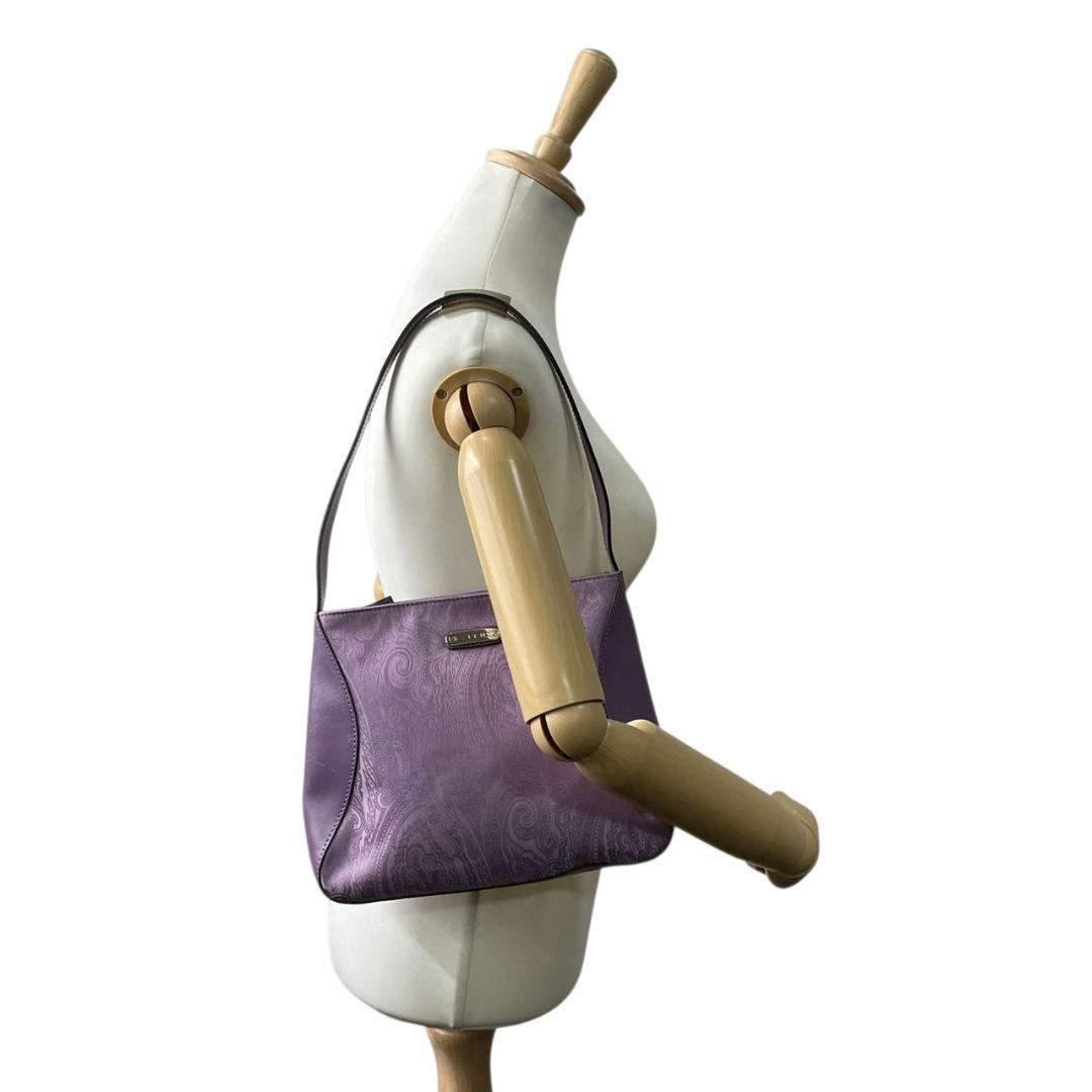 エトロ ETRO ハンドバッグ トートバッグ パープル 紫 ペイズリー柄 ワンショルダー 肩掛け可 肩かけ可 レザー 本革 キャンバス シルバー金具 ロゴプレート u10