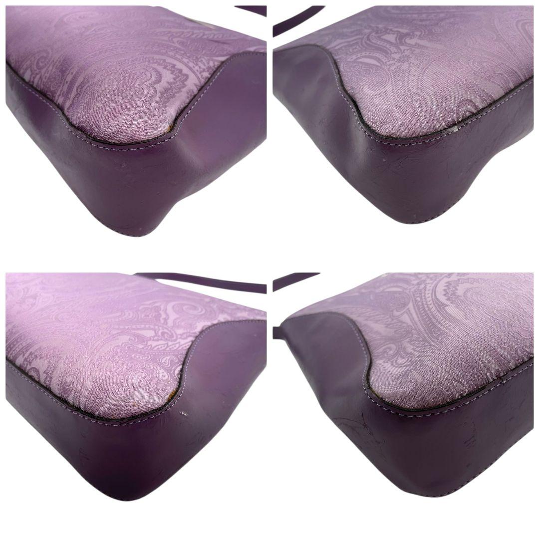 エトロ ETRO ハンドバッグ トートバッグ パープル 紫 ペイズリー柄 ワンショルダー 肩掛け可 肩かけ可 レザー 本革 キャンバス シルバー金具 ロゴプレート u10