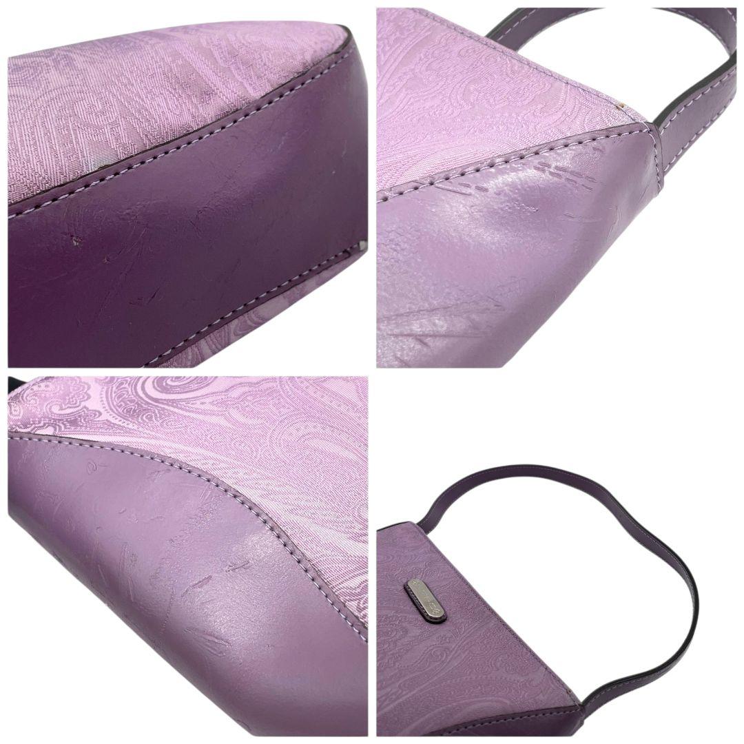 エトロ ETRO ハンドバッグ トートバッグ パープル 紫 ペイズリー柄 ワンショルダー 肩掛け可 肩かけ可 レザー 本革 キャンバス シルバー金具 ロゴプレート u10