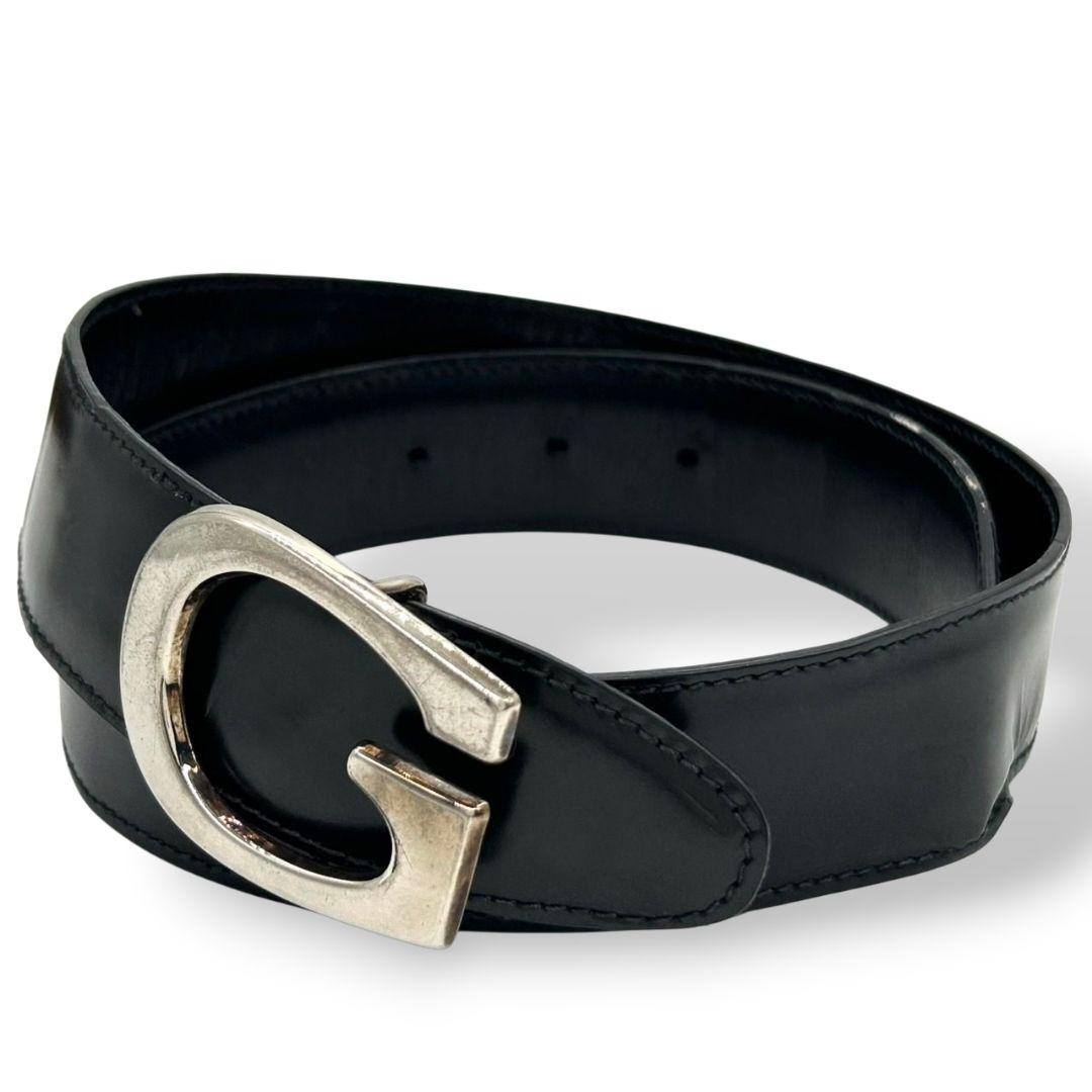 グッチ ベルト 黒 ブラック Gロゴバックル PX-3 レザー 本革 シルバー金具 高級 ブランド メンズ GUCCI