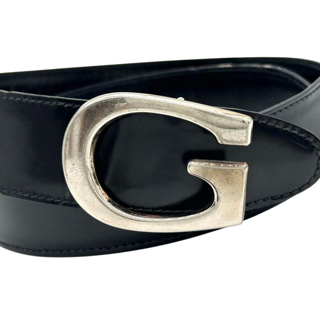グッチ ベルト 黒 ブラック Gロゴバックル PX-3 レザー 本革 シルバー金具 高級 ブランド メンズ GUCCI
