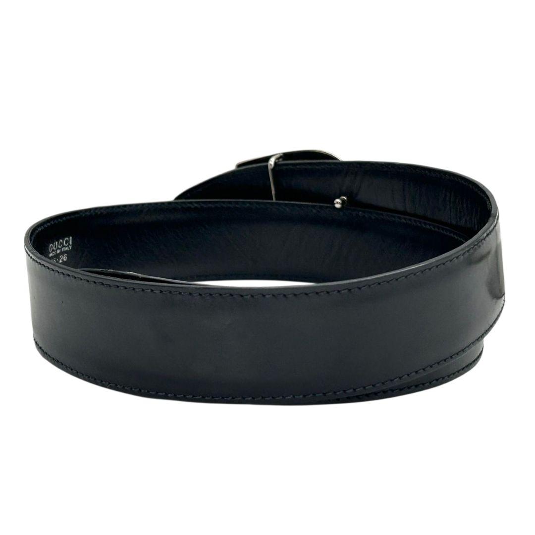 グッチ ベルト 黒 ブラック Gロゴバックル PX-3 レザー 本革 シルバー金具 高級 ブランド メンズ GUCCI