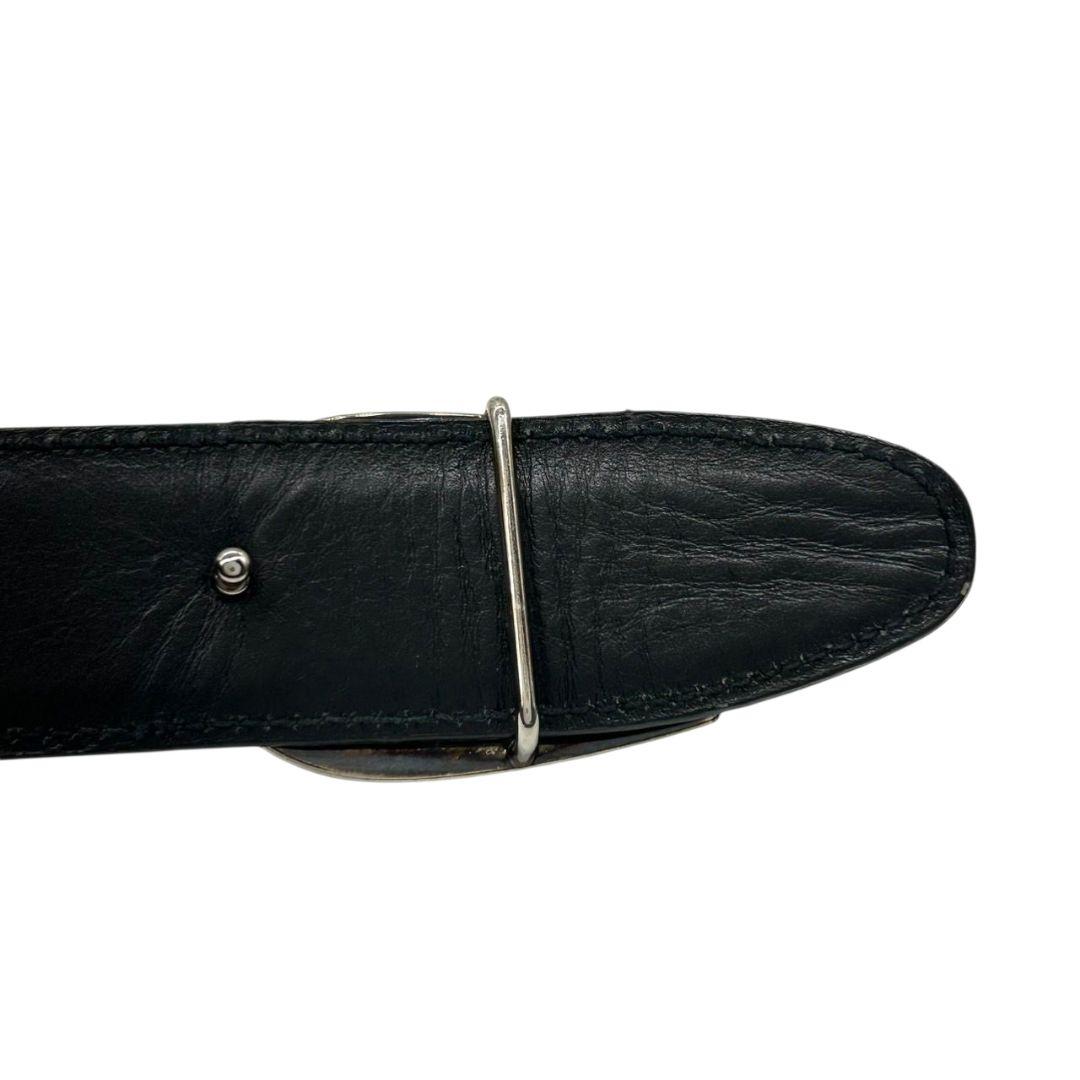 グッチ ベルト 黒 ブラック Gロゴバックル PX-3 レザー 本革 シルバー金具 高級 ブランド メンズ GUCCI