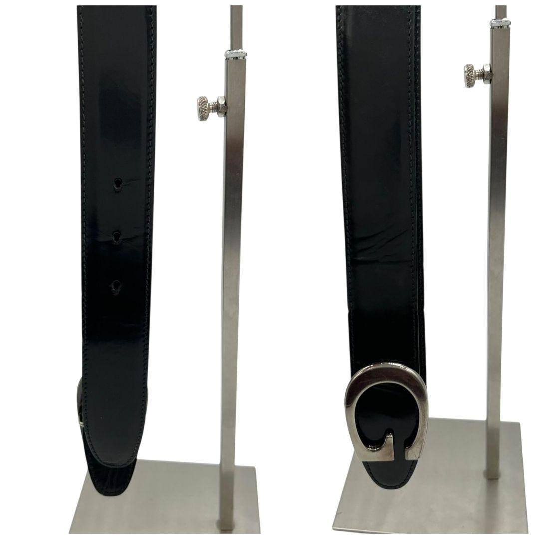 グッチ ベルト 黒 ブラック Gロゴバックル PX-3 レザー 本革 シルバー金具 高級 ブランド メンズ GUCCI