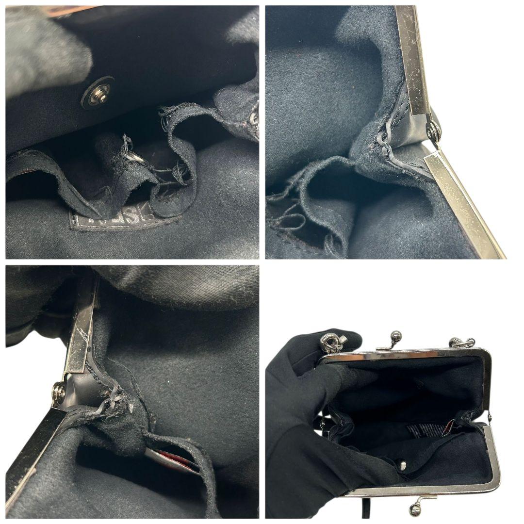 シール ショルダーバッグ 黒 ブラック がま口 レザー 本革 斜め掛け可 ロゴプレート シルバー金具 シンプル 高級感 SEAL s62