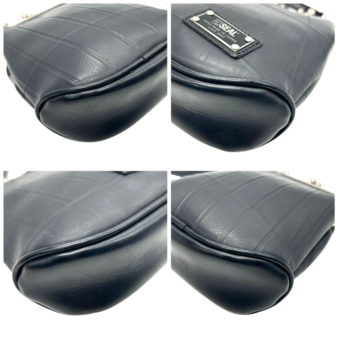 シール ショルダーバッグ 黒 ブラック がま口 レザー 本革 斜め掛け可 ロゴプレート シルバー金具 シンプル 高級感 SEAL s62