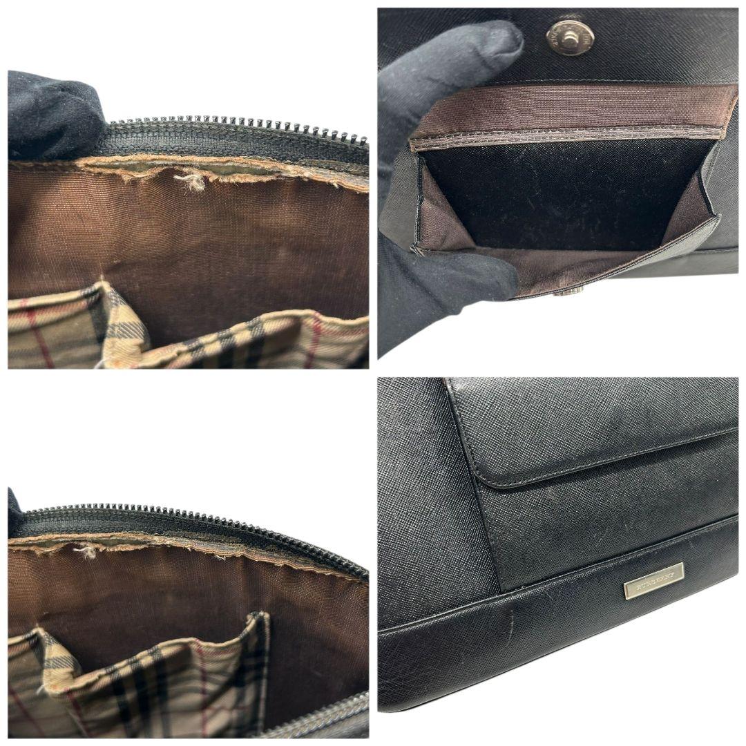 バーバリー　ハンドバッグ　黒　ロゴプレート　PVC　自立可　フラップ　C　トートバッグ　ブラック　シルバー金具　BURBERRY　上品　シンプル　高級感　本物保証　鑑定済　スピード発送