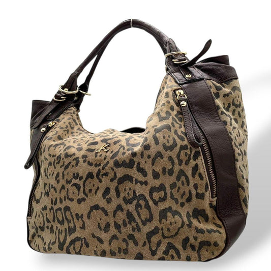 Kitamura キタムラ ハンドバッグ ブラウン 茶 ヒョウ柄 レオパード A4収納 トートバッグ ワンショル スエード レザー 本革 肩掛け可 ゴールド金具 ロゴ T7 上品 高級感