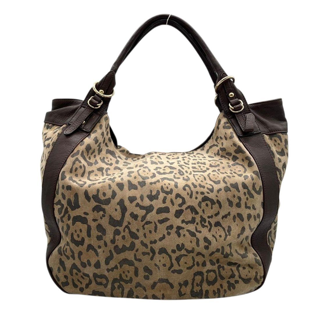 Kitamura キタムラ ハンドバッグ ブラウン 茶 ヒョウ柄 レオパード A4収納 トートバッグ ワンショル スエード レザー 本革 肩掛け可 ゴールド金具 ロゴ T7 上品 高級感