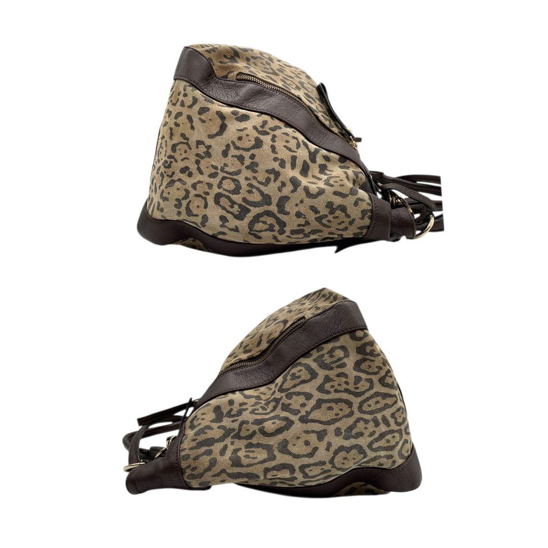 Kitamura キタムラ ハンドバッグ ブラウン 茶 ヒョウ柄 レオパード A4収納 トートバッグ ワンショル スエード レザー 本革 肩掛け可 ゴールド金具 ロゴ T7 上品 高級感