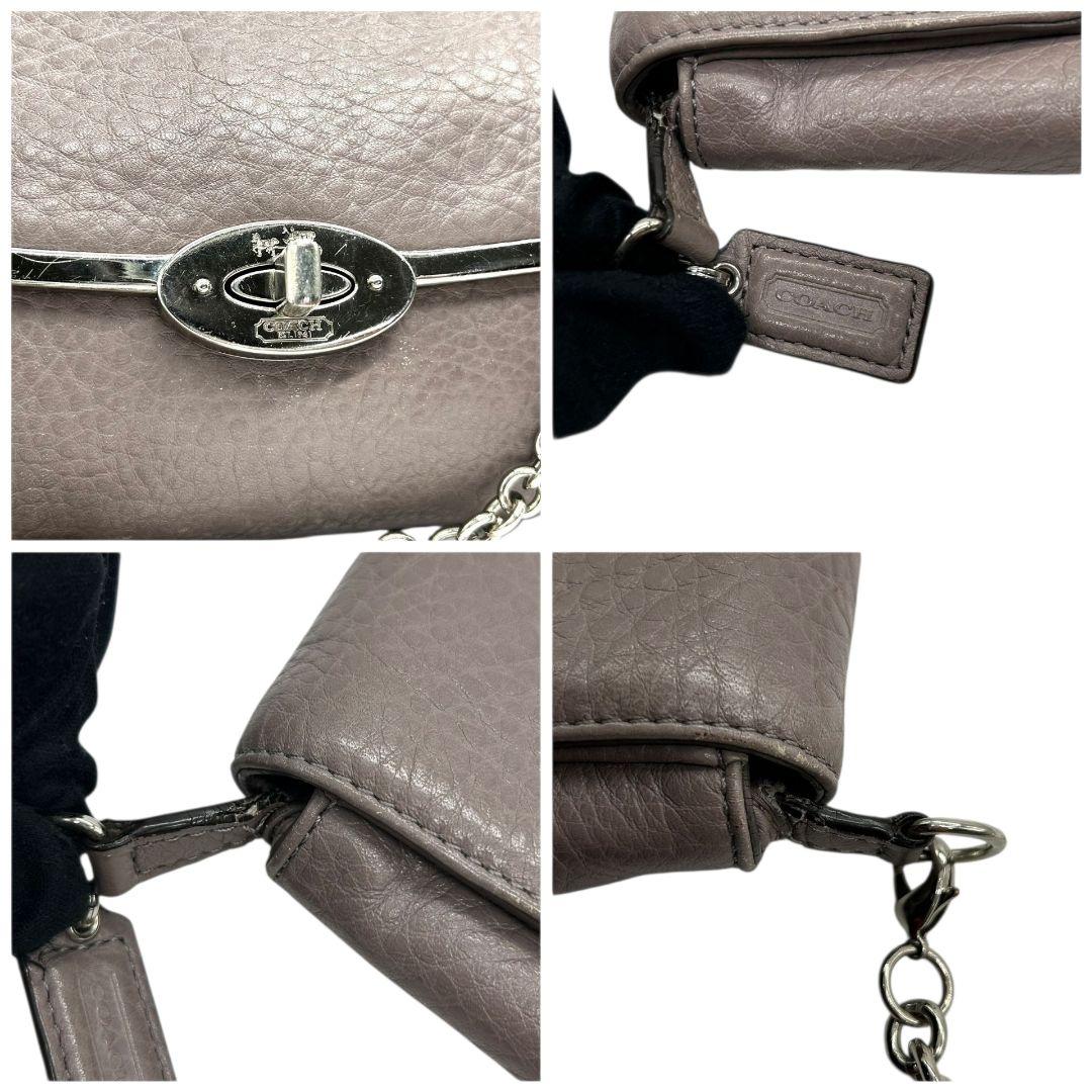 コーチ ショルダーバッグ グレー チェーン ターンロック s23 レザー 本革 フラップ シルバー金具 COACH 斜め掛け可 クロスボディ バッグ レディース エレガント スタイリッシュ