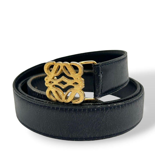 LOEWE ロエベ レザーベルト ネイビー アナグラムロゴ ゴールド金具 本革 px-3