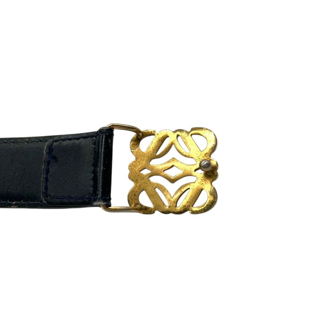 LOEWE ロエベ レザーベルト ネイビー アナグラムロゴ ゴールド金具 本革 px-3