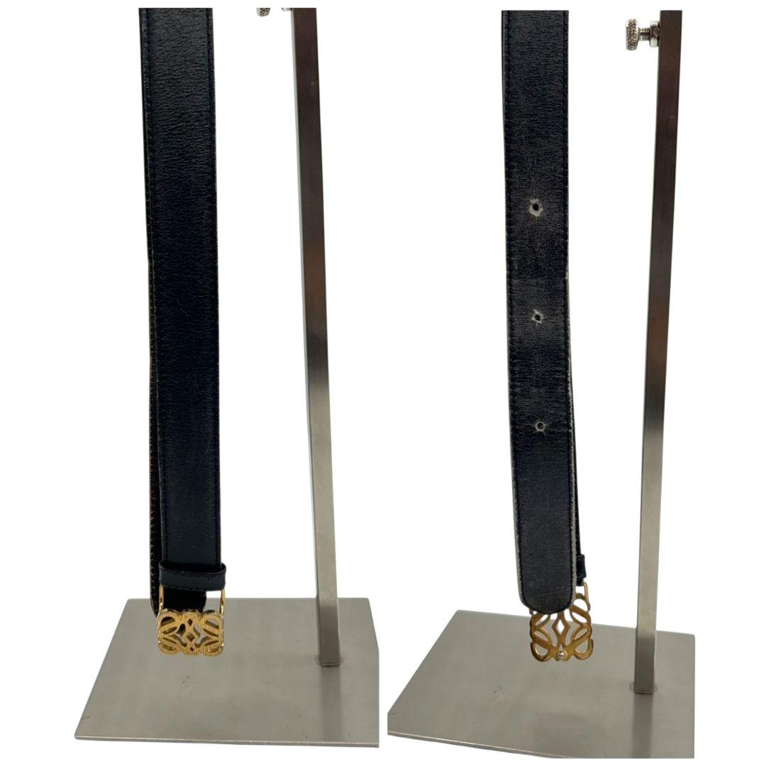 LOEWE ロエベ レザーベルト ネイビー アナグラムロゴ ゴールド金具 本革 px-3