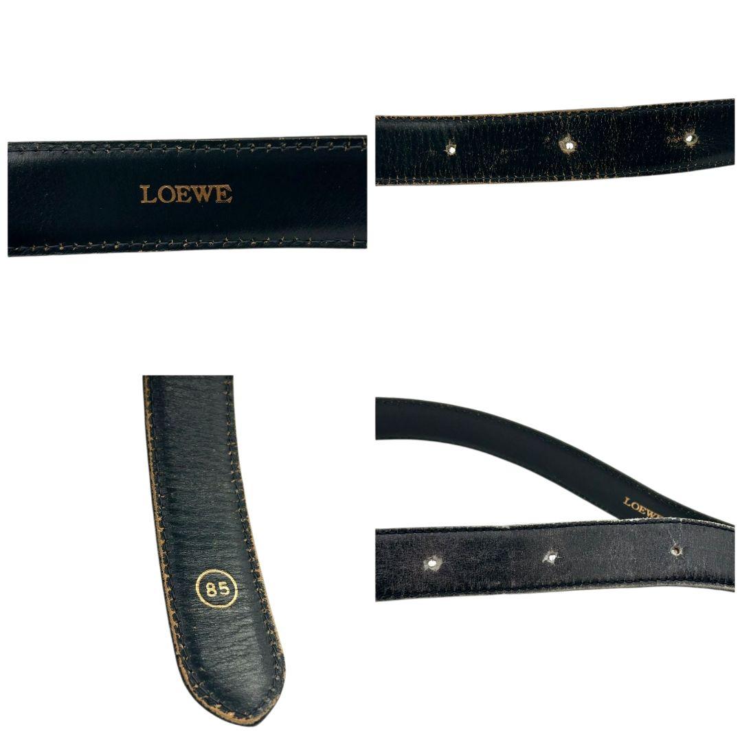 LOEWE ロエベ レザーベルト ネイビー アナグラムロゴ ゴールド金具 本革 px-3