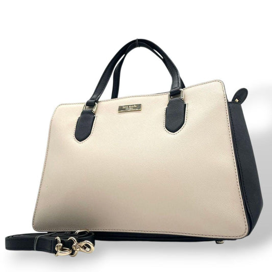 ケイトスペード　トートバッグ　グレー　バイカラー　2way　ハンドバッグ　レザー　u17　ショルダーバッグ　斜め掛け可　本革　グレージュ　ブラック　ゴールド金具　ロゴプレート　kate spade