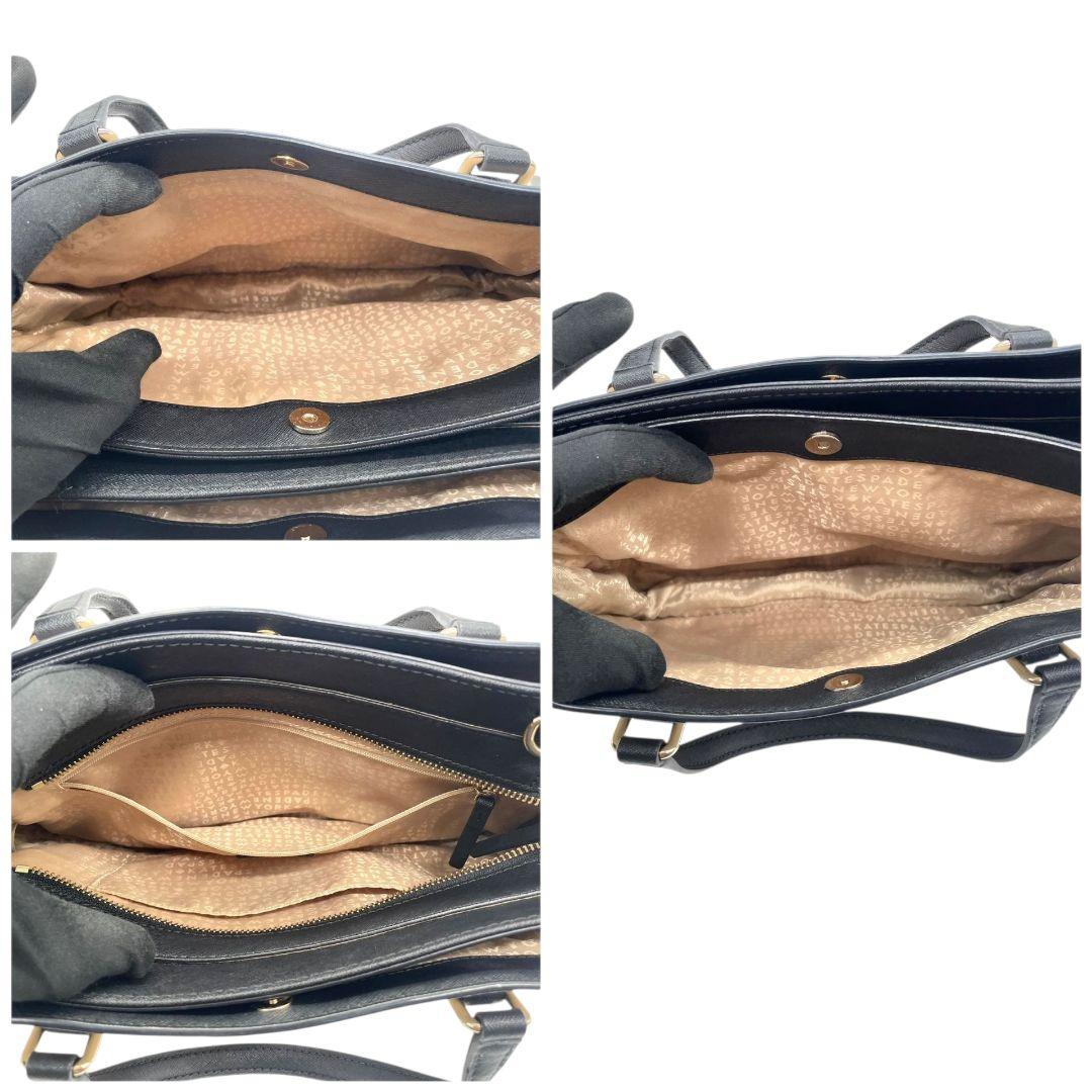 ケイトスペード　トートバッグ　グレー　バイカラー　2way　ハンドバッグ　レザー　u17　ショルダーバッグ　斜め掛け可　本革　グレージュ　ブラック　ゴールド金具　ロゴプレート　kate spade