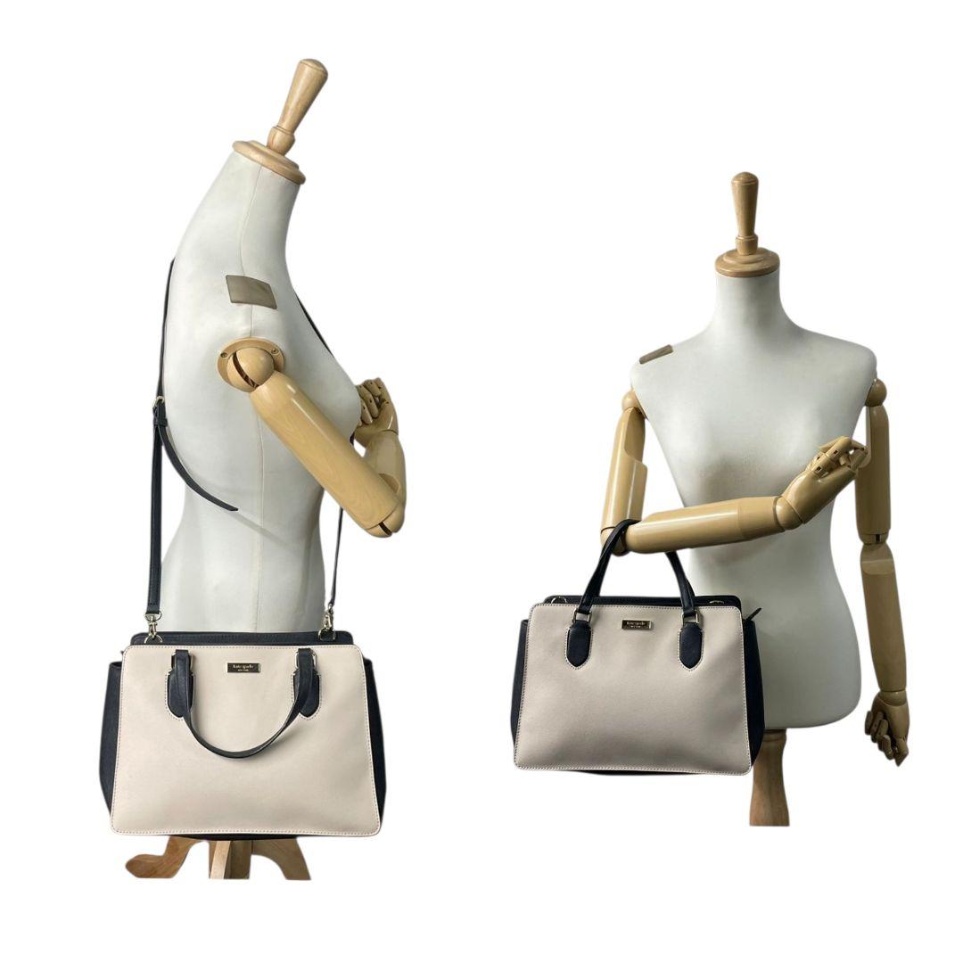 ケイトスペード　トートバッグ　グレー　バイカラー　2way　ハンドバッグ　レザー　u17　ショルダーバッグ　斜め掛け可　本革　グレージュ　ブラック　ゴールド金具　ロゴプレート　kate spade
