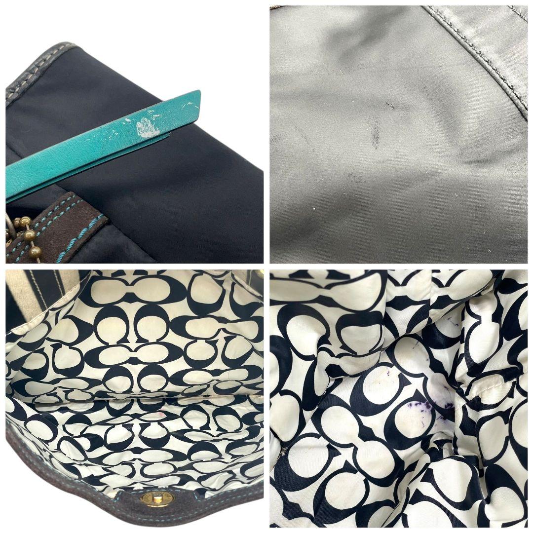 コーチ トートバッグ 黒 ワンショルダー ナイロン レザー チャーム付き u7 ハンドバッグ 肩掛け可 肩かけ可 ブラック ゴールド金具 ロゴプレート 本革 139