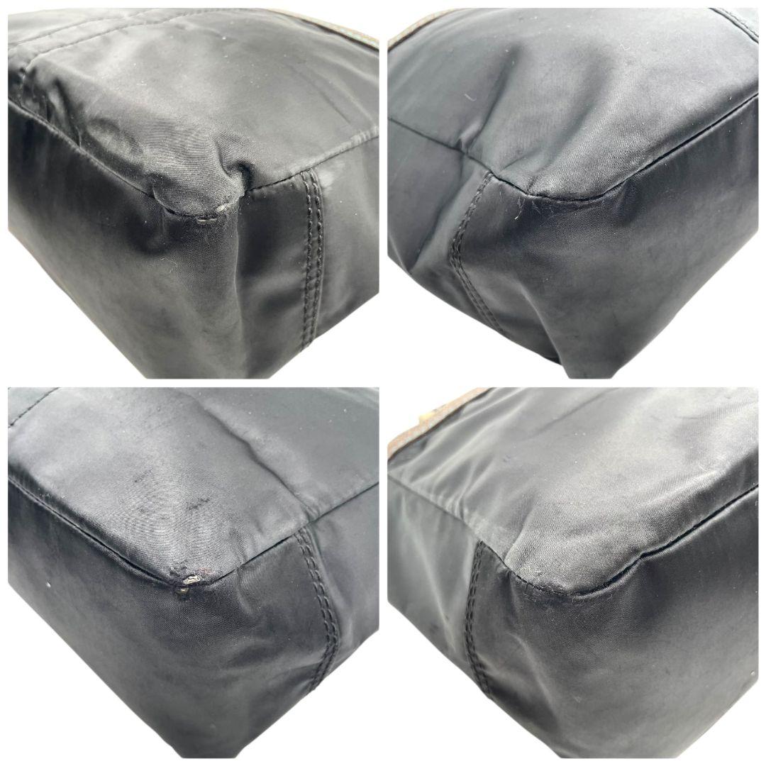 コーチ トートバッグ 黒 ワンショルダー ナイロン レザー チャーム付き u7 ハンドバッグ 肩掛け可 肩かけ可 ブラック ゴールド金具 ロゴプレート 本革 139