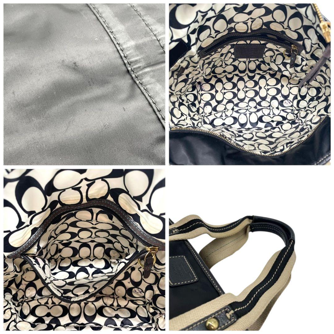 コーチ トートバッグ 黒 ワンショルダー ナイロン レザー チャーム付き u7 ハンドバッグ 肩掛け可 肩かけ可 ブラック ゴールド金具 ロゴプレート 本革 139