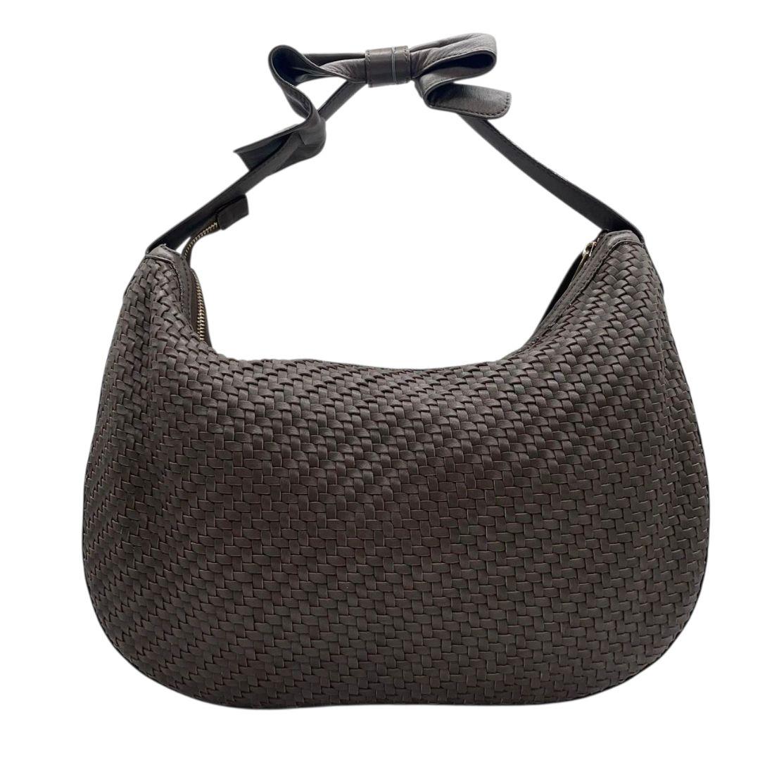 美品　アルマーニコレツィオーニ　ショルダーバッグ　茶　s23　編み込み　ワンショルダー　肩掛け可　レザー　本革　ブラウン　ポーチ付き　リボン　ロゴプレート　ゴールド金具　ARMANI COLLEZIONI